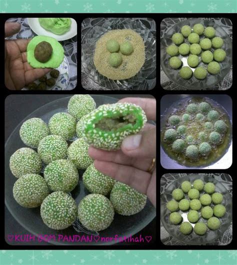 Kuih Bom Bijan Pandan Lembut Sedap Dengan Inti Kacang Hijau Tips