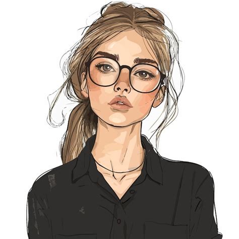 Um desenho de uma mulher usando óculos e uma camisa uma camisa