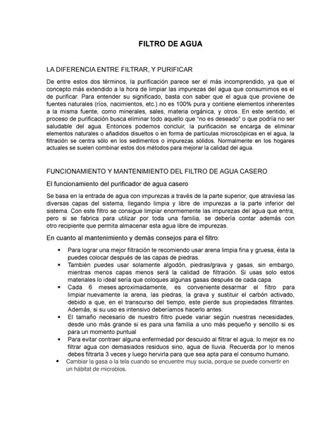 Filtro De Agua Filtro De Agua La Diferencia Entre Filtrar Y