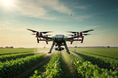 Premium Photo | Flying drone spraying pesticides on green agricultural ...