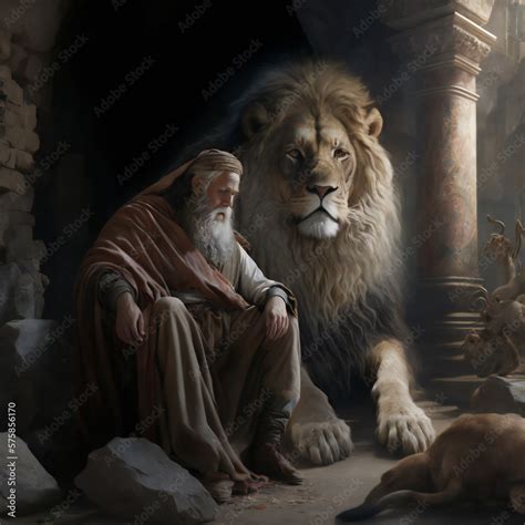 Biblical Daniel Prophet In Lion S Den Old Testament Illustration