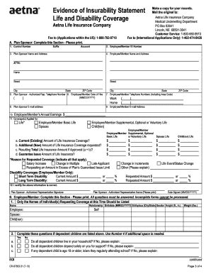 Fillable Online Evidence Of Insurability Statement Life And Disability