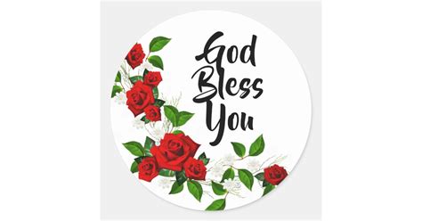 Red Roses white flowers God Bless You Classic Round Sticker | Zazzle