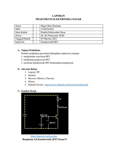 Laporan Praktikum Elektronika Dasar Job 6 LAPORAN PRAKTIKUM