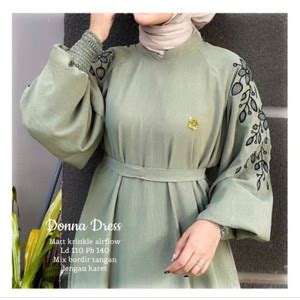 Jual Donna Dress Gamis Muslim Wanita Bahan Crinkle Airflow Aplikasi