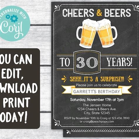 Cheers Beers Birthday Invitation Any Age Etsy