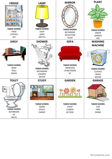 House Taboo Cards Game Of Taboo English ESL Worksheets Pdf Doc