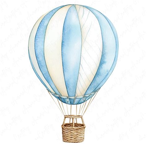 Baby Blue Hot Air Balloon Watercolor Clipart Dreamy Nursery Decor Baby Boy Adventure Themed