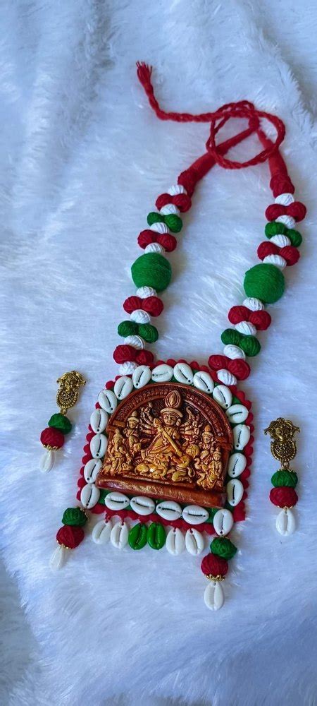 Red Handcrafted Terracotta Durga Necklace Set Size Adjustable At Rs