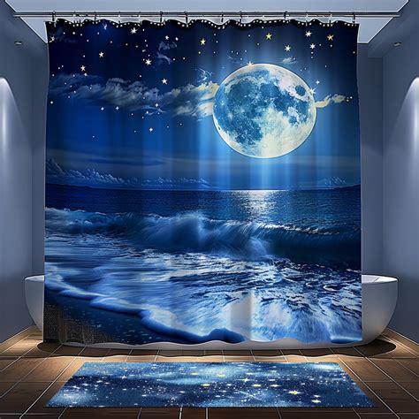 Starry Night Ocean View Shower Curtain Set Transform Your Bathroom Into