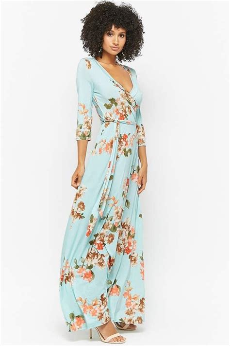 Forever 21 Floral Surplice Maxi Dress Maxi Dress Mint Maxi Dresses Maxi Dress With Sleeves