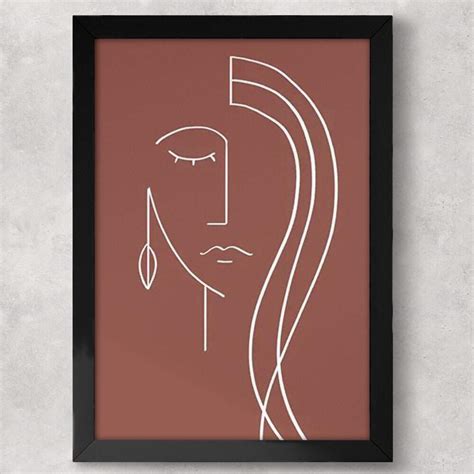 Quadro Decorativo Abstrato Face De Mulher Minimalista 04 Fran