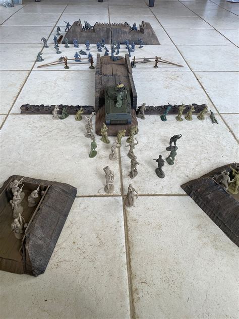 Army Men Battleground Play Set,2 Piece Stone Bridge,1 Large and 2 Small Cannon Entrenchment Rock ...