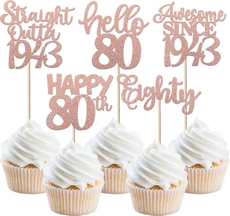 Amazon 30 Pack 80th Birthday Cupcake Toppers Glitter Straight