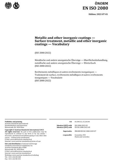 Onorm En Iso Metallic And Other Inorganic Coatings