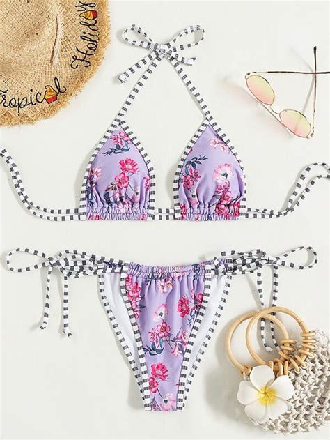 Floral Print Micro Triangle Thong Bikini Swimsuit Shein Usa