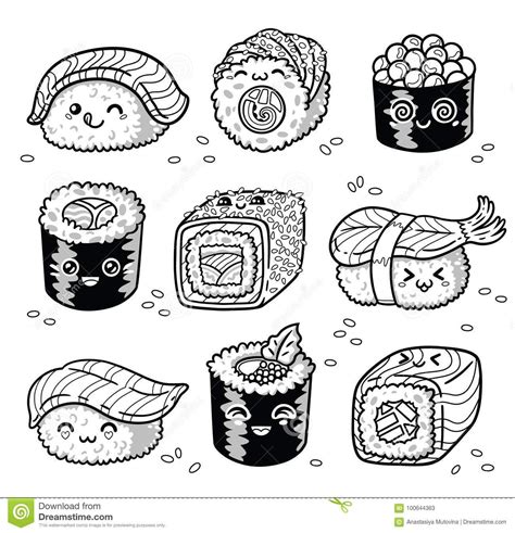 Sushi Disegni Kawaii Da Colorare E Stampare Stampabile Kawaii