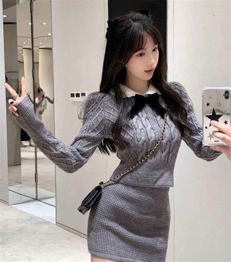 Full set korean girl sweater and dress body hugging, Women's Fashion ...