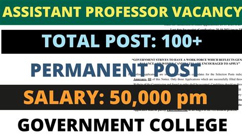 Permanent Assistant Professor Vacancy 2022 Total Post 100 With Salary