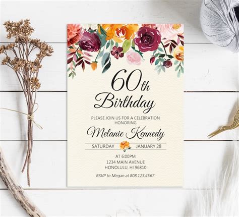 Floral Th Birthday Invitation Templates Editable With Ms