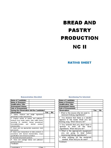 Bread And Pastry Production Nc Ii Rating Sheet Pdf