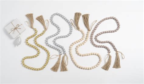 Wholesale Metallic Wood Beaded Garland With Tassel 4 Pc Ppk Ganz