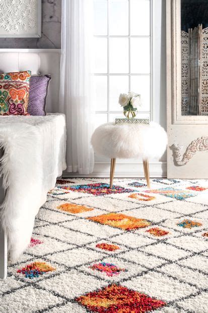 Moroccan Plus Shaggy Lattice Multicolor Rug Tapete