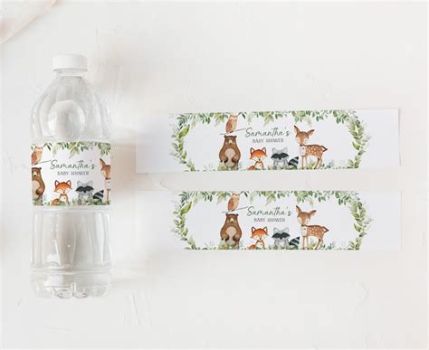 Editable Woodland Baby Shower Bottle Labels Greenery Woodland Etsy