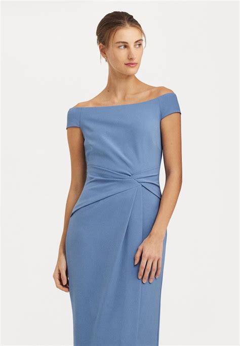 Lauren Ralph Lauren Crepe Off The Shoulder Gown Robe De Cocktail Pale Azurebleu Clair