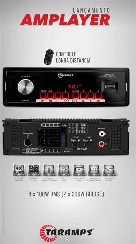 Amplayer Taramps Rms Canais M Dulo Player Controle Longa