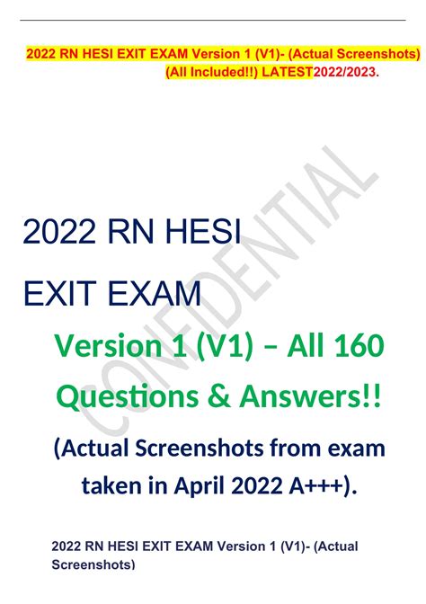 2022 Rn Hesi Exit Exam Version 1 V1 All 160 Questions And Answers