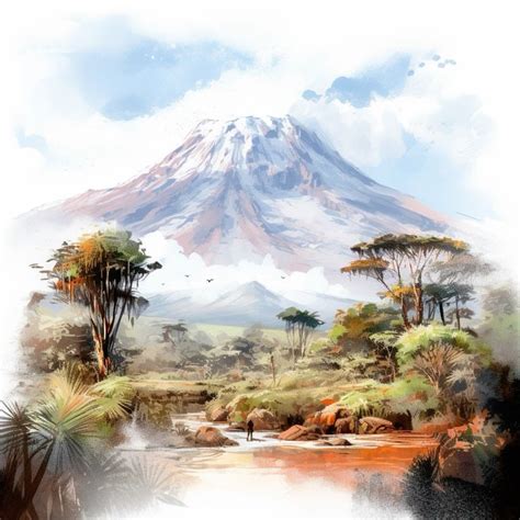 Kilimanjaro Landscape Illustration Dreamy Art Landscape Paintings