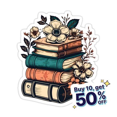 Vintage Book Stack And Flowers Love Reading Sticker For Sale By