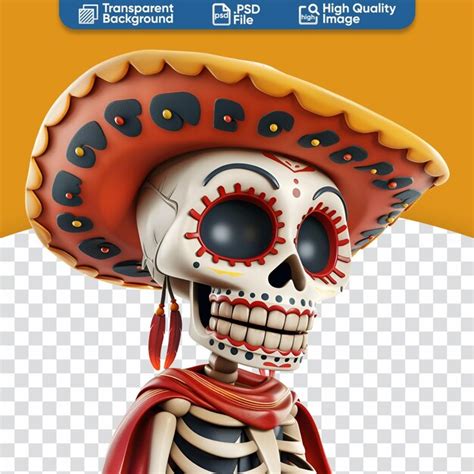 Renderização 3d de desenho animado simples de calavera bonito