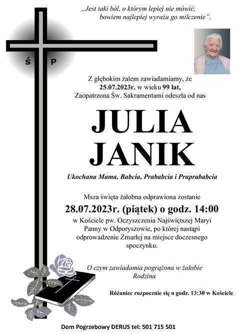 Śp Julia Janik A W Derus Usługi Pogrzebowe Tarnów