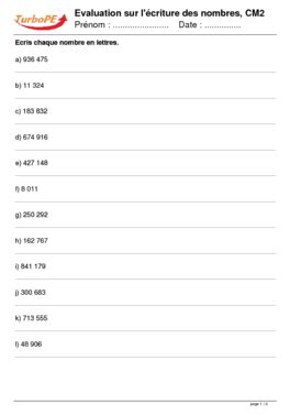 Evaluation sur l écriture des nombres CM2