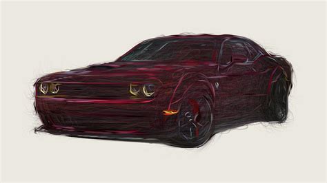 Dodge Challenger Srt Hellcat Widebody Car Drawing Digital Art By