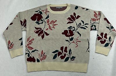 Daniel Rainn Pullover Sweater Off White Floral Crew Neck Long Sleeve