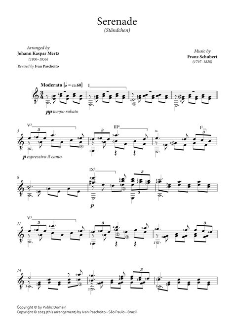 Serenade St Ndchen Arr Johann Kaspar Mertz By Franz Schubert Sheet