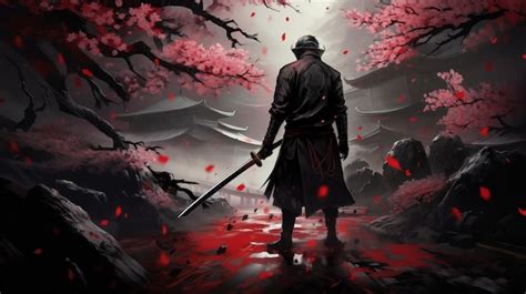 Premium Ai Image The Silhouette Of A Samurai With Katana Standing