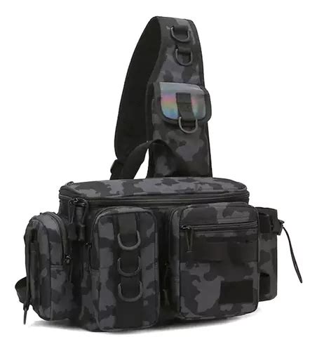 Mochila Bolsa De Pesca Camuflada Preta Ombro Bag Transversal