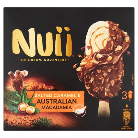 Nuii Salted Caramel Australian Macadamia Ice Cream Bars 3x90ml Co Op