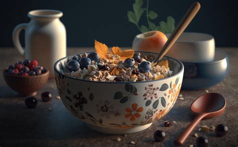 Uma Tigela De Aveia Ou Granola Mirtilos E Iogurte Caf Da Manh