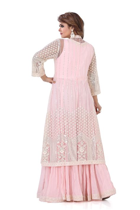 Introducing Indo Western Thread Embroidery Gown In Light Pink The