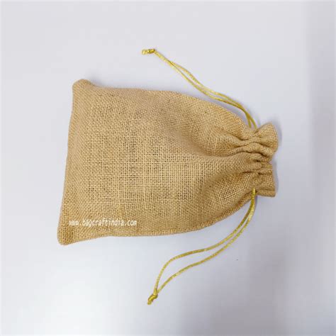 Natural Plain Jute Potli Bags Size 5x4 Inch Bag Craft India