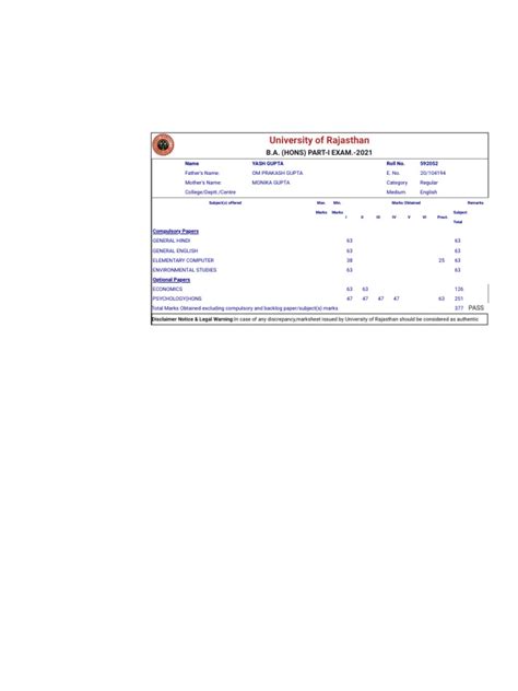 University of Rajasthan - Result Website 2 | PDF