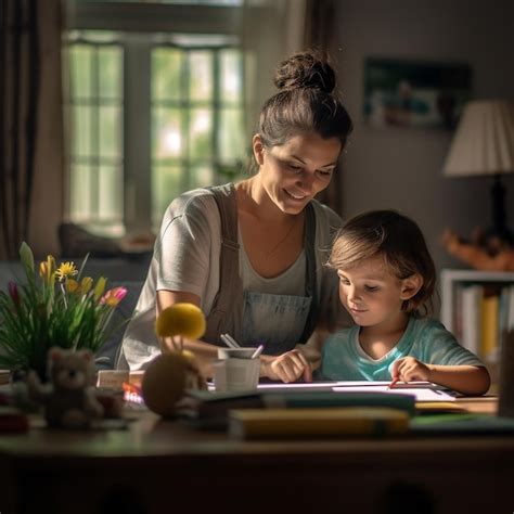 Una madre y su hija están mirando una tableta con una foto de flores en