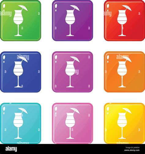 Layered Cocktail With Umbrella Icons Set Stock Vector Image Art Alamy