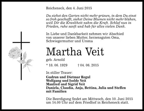 Traueranzeigen Von Martha Veit Trauer Gea De