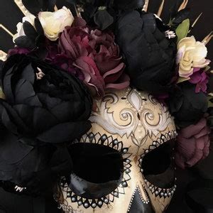 Made To Order Half Face Catrina Mask Catrina Mask With Black Peonies